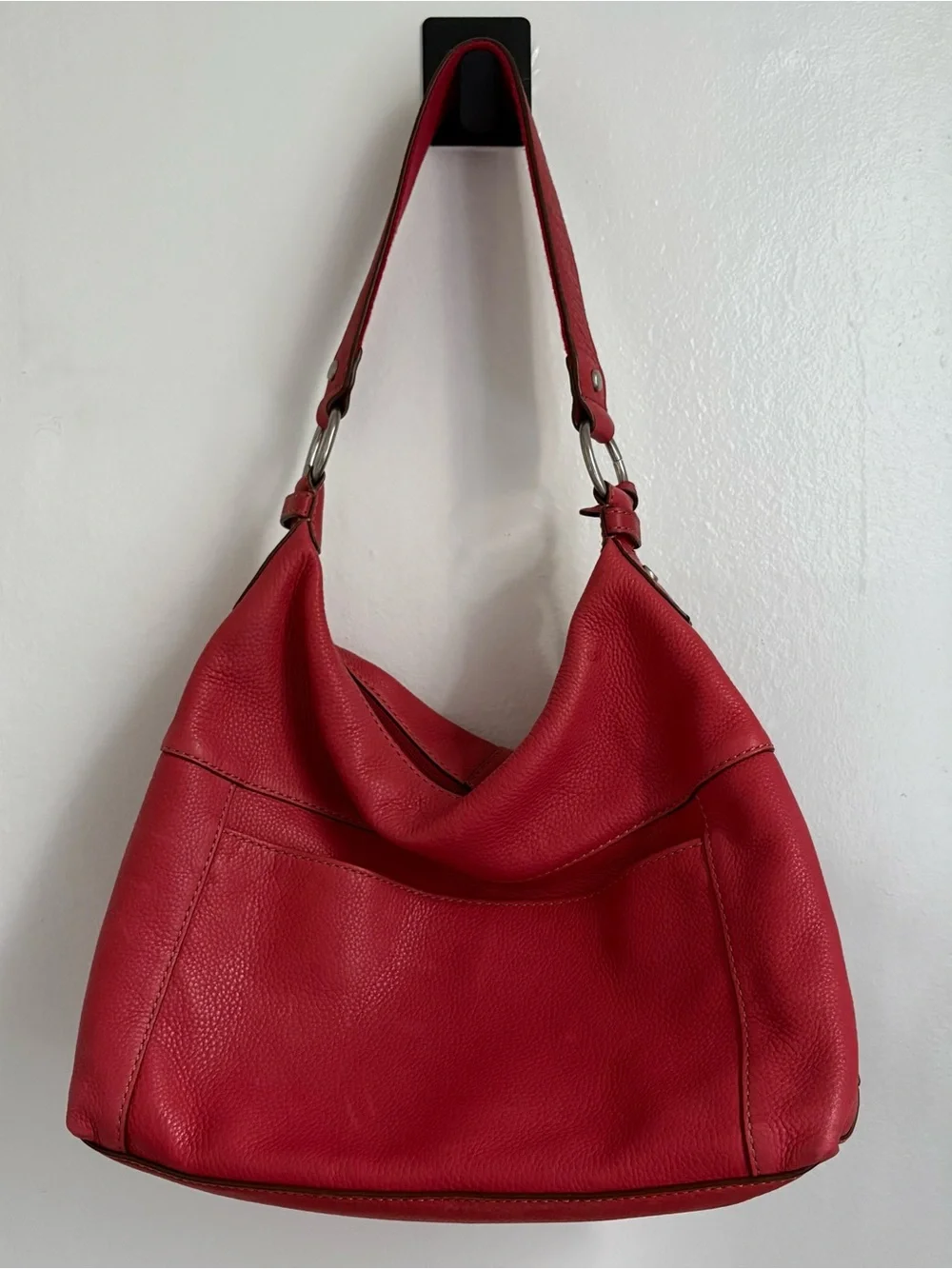 Fossil Salmon / Red Leather Slouchy Hobo Shoulder Bag